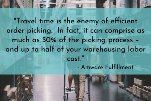 Warehouse automation stats: Travel time in a warehouse or distribution center accounts for up to half of total picking time. Amware Fulfillment explains that in a fulfillment warehouse, walking is 